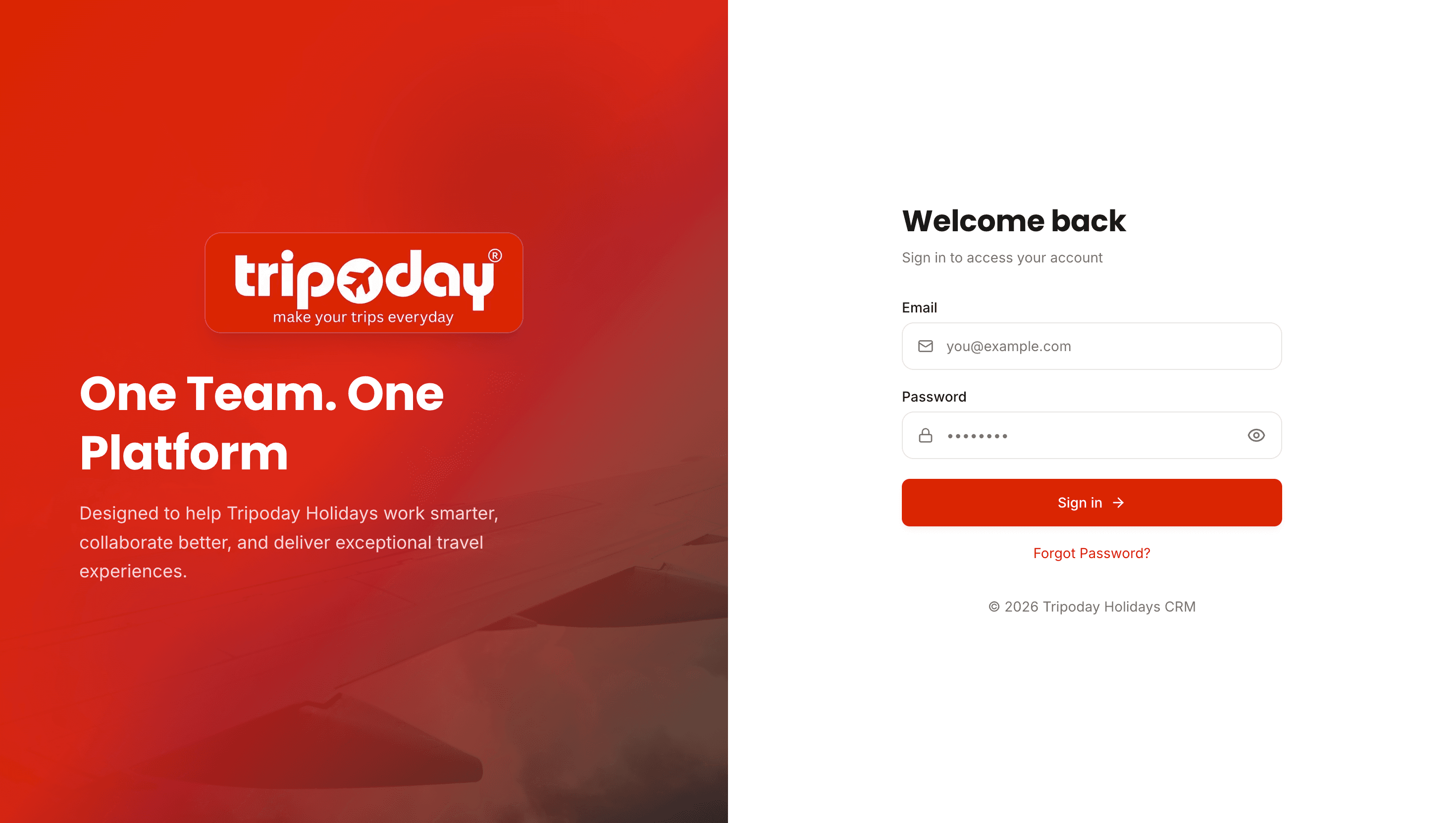 Travel CRM interface and digital experience for Tripoday